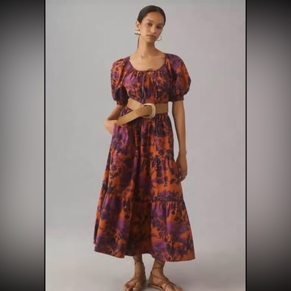 Anthropologie Purple and Orange Maxi Dress